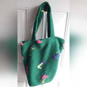 Parks Project Dancing Shrooms Fleece Tote Bag Green Soft Teddy Mushroom Sherpa
